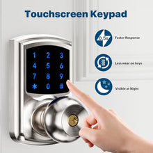 Load image into Gallery viewer, HIDALIFE Keyless Entry Door Lock with Code, Keypad Door Lock with Handle, Touchscreen Door Knob with Keypad, Electronic Door Lock, Auto-Lock, Satin Nickel, HL-668K 1pack, SatinNickel_6160
