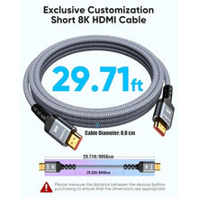 Load image into Gallery viewer, Highwings 8K HDMI Cable Long 2.1 30FT/9M, 48Gbps High Speed HDMI 4K120 144Hz Dynamic HDR 10 eARC HDCP 2.2&amp;2.3 Compatible for PS5, Blu-ray Player and Monitor, Grey_5791
