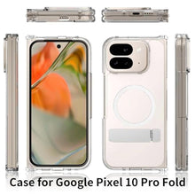 Load image into Gallery viewer, Hiooloon Magnetic for Pixel 10 Pro Fold Case Clear, Compatible with Pixelsnap &amp; MagSafe, Built-in 2-Way Kickstand [Horizontal &amp; Vertical Stand] Magnetic Slim Fit Anti-Slip Rugged Bumper Cover (Clear)_1085
