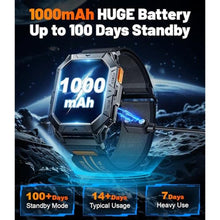 Load image into Gallery viewer, HIRREO Military Smart Watch for Men, 2.13'' AMOLED HD Display Smartwatch, 80 Days Long Battery, 100+ Sport Mode Fitness Tracker, IP68 Waterproof Smart Watches for Android iOS Compatible, Black Grey_32
