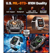 Load image into Gallery viewer, HIRREO Military Smart Watch for Men, 2.13'' AMOLED HD Display Smartwatch, 80 Days Long Battery, 100+ Sport Mode Fitness Tracker, IP68 Waterproof Smart Watches for Android iOS Compatible, Black Grey_34
