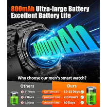 Load image into Gallery viewer, HIRREO Military Smart Watch for Men,800mAh Large Battery/1.75" HD Smart Watches with LED Flashlight for Android/iOS (Bluetooth Call Answer/Calls) Fitness Tracker with Heart Rate/Sleep Tracking, Black_1350
