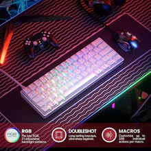 Load image into Gallery viewer, HK GAMING GK61 SE 60% | Mechanical Gaming Keyboard | 61 Keys Multi Color RGB LED Backlit for PC/Mac Gamer | US Layout (White, Mechanical Speed Silver)_6618
