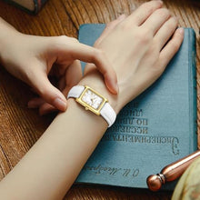 Load image into Gallery viewer, HOLSTOUR Gold Watches for Women Fine Leather Watch Rectangular Case Roman Numeral Dial Water Resistant, GoldWhite_1013
