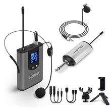 Load image into Gallery viewer, HOTEC UHF Wireless Headset Microphone/Lavalier Lapel Mic with Bodypack Transmitter and Mini Rechargeable Receiver 1/4" Output for Vlogging or Speech_1
