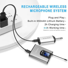 Load image into Gallery viewer, HOTEC UHF Wireless Headset Microphone/Lavalier Lapel Mic with Bodypack Transmitter and Mini Rechargeable Receiver 1/4" Output for Vlogging or Speech_1598
