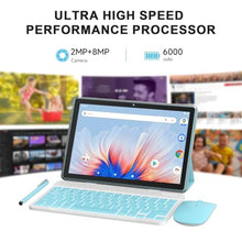 Load image into Gallery viewer, HOTTABLET Tablet 10-inch Android 15, RAM 12GB(4+8Expand) +ROM 64GB, 2+8MP Dual Camera, 6000mAh Battery, (Tablet+case+Stylus+beyboard+Mouse), Blue_422
