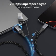 Load image into Gallery viewer, HOTUTUKI Long USB a to USB c Cable 10FT Multi Functional 2in1, usbc 3.2 Gen 2X2,20Gbps High Speed Data Transfer,4K@60Hz UHD Video 5A/100W Fast Charge Cord Compatible with Thunderbolt 3/4, Braided_370
