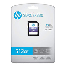 Load image into Gallery viewer, HP 512GB sx330 Class 10 U3 SDXC Flash Memory Card - 95MB/s, Class 10, U3, 4K UHD, Full HD, UHS-I, Full Size SD, Black_831
