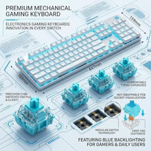 Load image into Gallery viewer, HP GK400F Wired Mechanical Gaming Keyboard Wired USB 104-Key Full Size, Brown Mechanical Switches, Blue Backlit, Compatible with Desktop and Laptop (Silver+White), silverwhite_920
