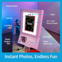 Load image into Gallery viewer, HP Sprocket Photo Booth Machine Instant Color Photo Printer - 10.1" Touchscreen, LED Ring Light - Customize w/250+ Fun Frames, Prints on 3x4 Zink Paper or Share via QR Code, Mobile Notify App - Pink_7228
