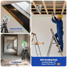 Load image into Gallery viewer, Huepar Pro Laser Level 360 Self Leveling, 4x360 Green Cross Line Laser Tool with Remote Control &amp; Rechargeable Battery, High Accuracy 4D Laser for Construction, Magnetic Bracket -ZK04CG, GreenBeamLaserLevel_4014
