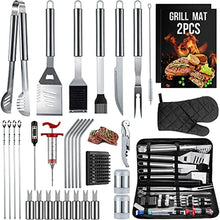Load image into Gallery viewer, HUSSAR 34PCS BBQ Grill Tools Set Stainless Steel Grilling Accessories with Spatula, Tongs, Skewers for Barbecue, Camping, Kitchen, Complete Premium Grill Utensils Set in Storage Bag, Silver, (BTS-34)_1
