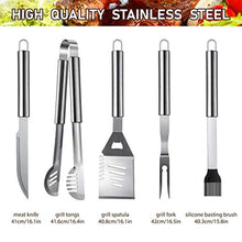 Load image into Gallery viewer, HUSSAR 34PCS BBQ Grill Tools Set Stainless Steel Grilling Accessories with Spatula, Tongs, Skewers for Barbecue, Camping, Kitchen, Complete Premium Grill Utensils Set in Storage Bag, Silver, (BTS-34)_959
