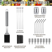 Load image into Gallery viewer, HUSSAR 34PCS BBQ Grill Tools Set Stainless Steel Grilling Accessories with Spatula, Tongs, Skewers for Barbecue, Camping, Kitchen, Complete Premium Grill Utensils Set in Storage Bag, Silver, (BTS-34)_960
