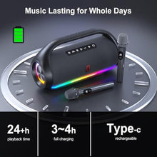 Load image into Gallery viewer, HWWR Karaoke Machine for Adults and Kids, Portable Bluetooth Speaker with Microphones, PA System with 2 Karaoke Microphones, Disco Lights for Home Parties Outdoor, Support USB/AUX/TWS, RedGreenBlue_4836
