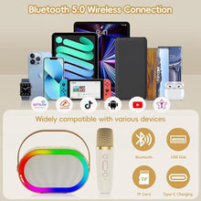 Load image into Gallery viewer, HWWR Karaoke Machine for Kids Adults, Portable Bluetooth Speaker Mini Karaoke Machine with 2 Wireless Microphones &amp; LED Lights for Home Parties Gathering, Xmas Birthday Gifts for Girls Boys All, MulticolorMic_4949
