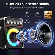 Load image into Gallery viewer, HWWR Karaoke Machine, Portable PA System with 2 Wireless Microphones for Adults Kids, Karaoke Speaker with Microphones &amp; DJ Lights for Home Party Gathering, Echo/Bass/Treble Adjustment, TWS, Black_4780

