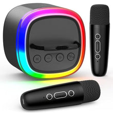Load image into Gallery viewer, HWWR Kids Karaoke Machine with 2 Wireless Microphones, Mini Bluetooth Speaker Toy with LED Lights and Voice Effects, Portable Singing Machine for Girls Boys, Birthday, Party Play (Gray with 2 mic)_1

