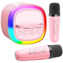 Load image into Gallery viewer, HWWR Kids Karaoke Machine with 2 Wireless Microphones, Mini Bluetooth Speaker Toy with LED Lights and Voice Effects, Portable Singing Machine for Girls Boys, Birthday, Party Play (Pink with 2 mic), PinkMic_1
