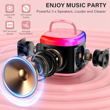 Load image into Gallery viewer, HWWR Kids Karaoke Machine with 2 Wireless Microphones, Mini Bluetooth Speaker Toy with LED Lights and Voice Effects, Portable Singing Machine for Girls Boys, Birthday, Party Play (Pink with 2 mic), PinkMic_6422
