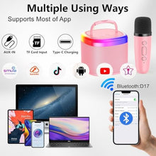 Load image into Gallery viewer, HWWR Kids Karaoke Machine with 2 Wireless Microphones, Mini Bluetooth Speaker Toy with LED Lights and Voice Effects, Portable Singing Machine for Girls Boys, Birthday, Party Play (Pink with 2 mic), PinkMic_6423

