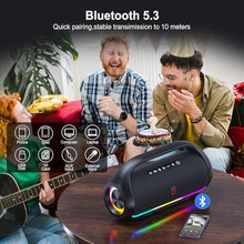 Load image into Gallery viewer, HWWR Portable Bluetooth Speaker with 2 Wireless Microphones, Loud Portable Speakers System, Deep Bass, Echo &amp; Vocal Cut, IPX5 Water Resistant Outdoor Party PA Audio for Adults Kids Home Singing, Black_6405
