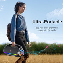Load image into Gallery viewer, HWWR Portable Bluetooth Speaker with 2 Wireless Microphones, Loud Portable Speakers System, Deep Bass, Echo &amp; Vocal Cut, IPX5 Water Resistant Outdoor Party PA Audio for Adults Kids Home Singing, Black_6407
