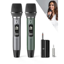 Load image into Gallery viewer, HWWR Wireless Microphones, Professional UHF Dual Microphones for Karaoke, Wireless Dynamic Microphone System Set with Rechargeable Receiver,Plug and Play, Speech, Wedding, Church, PA System, Green_1
