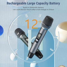 Load image into Gallery viewer, HWWR Wireless Microphones, Professional UHF Dual Microphones for Karaoke, Wireless Dynamic Microphone System Set with Rechargeable Receiver,Plug and Play, Speech, Wedding, Church, PA System, Green_4679
