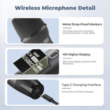 Load image into Gallery viewer, HWWR Wireless Microphones, Professional UHF Dual Microphones for Karaoke, Wireless Dynamic Microphone System Set with Rechargeable Receiver,Plug and Play, Speech, Wedding, Church, PA System, Green_4681
