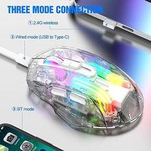 Load image into Gallery viewer, HXMJ-Wireless Gaming Mice with Transparent Crystal Shell,Tri-Modes (USB Wired+2.4G Wireless+Bluetooth),Silent Click,Rechargeable,RGB Backlit-White_3146
