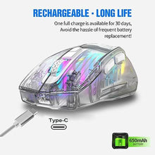 Load image into Gallery viewer, HXMJ-Wireless Gaming Mice with Transparent Crystal Shell,Tri-Modes (USB Wired+2.4G Wireless+Bluetooth),Silent Click,Rechargeable,RGB Backlit-White_3147
