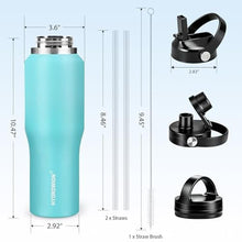 Load image into Gallery viewer, HYDROWION 32oz Stainless Steel Water Bottle(Cold for 48 Hrs, Hot for 24 Hrs), Double Wall Vacuum Insulated Water Bottle with Straw Lid, Spout Lid and Flex Cap, Fit in Any Car Cup Holder, Mint_6943
