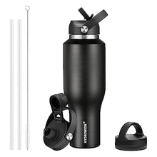 Load image into Gallery viewer, HYDROWION 40 oz Insulated Water Bottle with Straw fit in Car Cup Holder(Cold 48 hrs, Hot 24 hrs) Drinking Bottle with Straw Lid, Spout Lid and Flex Cap Leakproof Travel Thermo MugBlack_1
