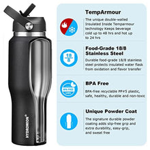 Load image into Gallery viewer, HYDROWION 40 oz Insulated Water Bottle with Straw fit in Car Cup Holder(Cold 48 hrs, Hot 24 hrs) Drinking Bottle with Straw Lid, Spout Lid and Flex Cap Leakproof Travel Thermo MugBlack_6765

