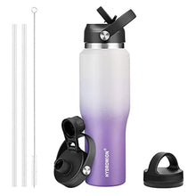 Load image into Gallery viewer, HYDROWION Stainless Steel Water Bottle, 32oz Tumbler Water Flask W/Straw Lid, Spout Lid and Flex Cap, Insulated Water Bottle (Cold for 48 Hrs,Hot for 24 Hrs) Fit in Any Car Cupholder,White&amp;Purple, WhitePurple_1

