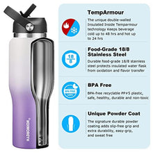 Load image into Gallery viewer, HYDROWION Stainless Steel Water Bottle, 32oz Tumbler Water Flask W/Straw Lid, Spout Lid and Flex Cap, Insulated Water Bottle (Cold for 48 Hrs,Hot for 24 Hrs) Fit in Any Car Cupholder,White&amp;Purple, WhitePurple_6805
