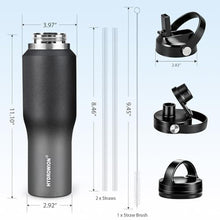 Load image into Gallery viewer, HYDROWION Water Bottle Insulated (Cold 48 hrs, Hot 24 hrs) 40 oz Stainless Steel Water Tumbler with Leak Proof Straw Lid, Spout Lid and Flex Cap,Double Wall Travel Tumbler Cup, Black&amp;Grey, BlackGrey_6763
