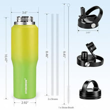 Load image into Gallery viewer, HYDROWION Water Bottle Stainless Steel,Vacuum Insulated Leak Proof Tumbler 32oz with Straw Lid, Spout Lid and Flex Cap(Cold for 48 Hrs, Hot for 24 Hrs), Fit in Any Car Cup Holder, Yellow&amp;Green, YellowGreen_6829
