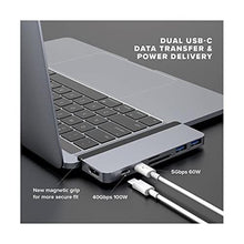 Load image into Gallery viewer, HyperDrive Duo 7-in-2 MacBook USB C Hub for Mac w/Dual Ports, 4K60Hz HDMI, 40Gbps USB-C 100W Power Delivery, USB-A, SD/MicroSD, Magnetic Mount (Silver)_6642
