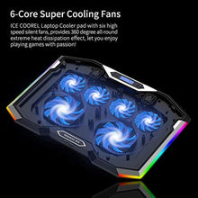 Load image into Gallery viewer, ICE COOREL Gaming Laptop Cooling Pad 15-17.3 Inch, Laptop Fan with 6 RGB Cooling Fans, Laptop Cooling Stand with 6 Height Adjustable, Laptop Cooler with LCD Screen, 2 USB Ports, Phone Stand, Black_6499
