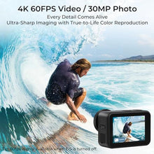 Load image into Gallery viewer, icefox i7 Action Camera 4K 60FPS 30MP with 2X 2150mAh Batteries, Underwater Camera with 5X Zoom, EIS, Powered by Snappro App,Support Video&amp;Photo Editing,Waterproof, WiFi Remote Control, Black_172
