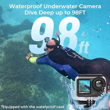 Load image into Gallery viewer, icefox i7 Action Camera 4K 60FPS 30MP with 2X 2150mAh Batteries, Underwater Camera with 5X Zoom, EIS, Powered by Snappro App,Support Video&amp;Photo Editing,Waterproof, WiFi Remote Control, Black_174
