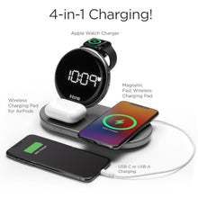 Load image into Gallery viewer, iHome POWERBOOST Quad 4-in-1 Dual Qi Wireless Fast Charger, Airpod Charging, Apple Watch Charger, and USB Charging Alarm Clock, 30W Total Power Output (iWW33), black_1269
