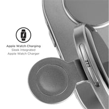 Load image into Gallery viewer, iHome POWERBOOST Quad 4-in-1 Dual Qi Wireless Fast Charger, Airpod Charging, Apple Watch Charger, and USB Charging Alarm Clock, 30W Total Power Output (iWW33), black_1270

