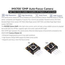 Load image into Gallery viewer, IMX708 12MP Camera Compatible with Raspberry Pi 5/4B/3B+/3A+/3B/2B/B+/A+Zero 2 W/Zero, Auto-Focus, 75 FOV, Support High Dynamic Range (HDR), IMX708-75 Standard Version_2034
