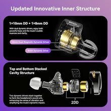 Load image into Gallery viewer, in Ear Monitor Headphones, KZ Castor Improved Bass HiFi Earphone Sound Tunable Noise Isolating IEMs, Dual-Dynamic Driver Wired Earbuds with Detachable Cable for Singers Musicians, BassBlack_7432
