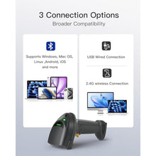 Load image into Gallery viewer, Inateck Wireless Barcode Scanner, 1D/2D QR Code Scanner with Smart Base, Bluetooth/2.4G/USB 3-in-1 Connectivity, Compatible with Windows/iOS/Android/Mac/Linux for Retail/Warehouse/Logistics_1104
