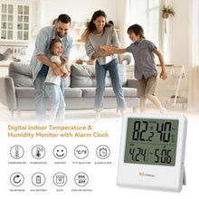 Load image into Gallery viewer, Indoor Thermometer, Room Thermometer and Hygrometer with Clock, Temperature and Humidity Meter with Clock, Double Comfort Indicator, Time, Date(White)_6158
